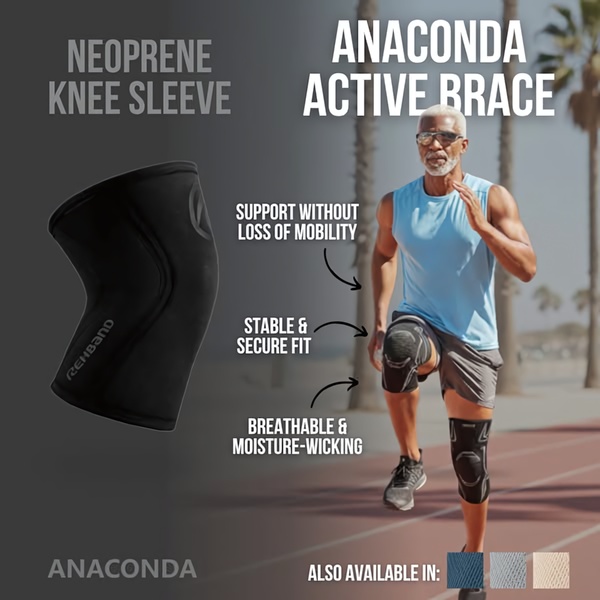 knee brace, knee support, knee sleeve, compression sleeve, athletic brace, sports brace, knee wrap, product launch, brand awareness, outdoor, lifestyle, energetic, trustworthy, neutral, blue
